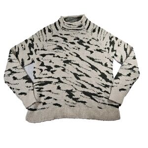 Madewell Women's Sz M Tan & Green Mockneck Alpaca‎ Blend Long Sleeve Sweater